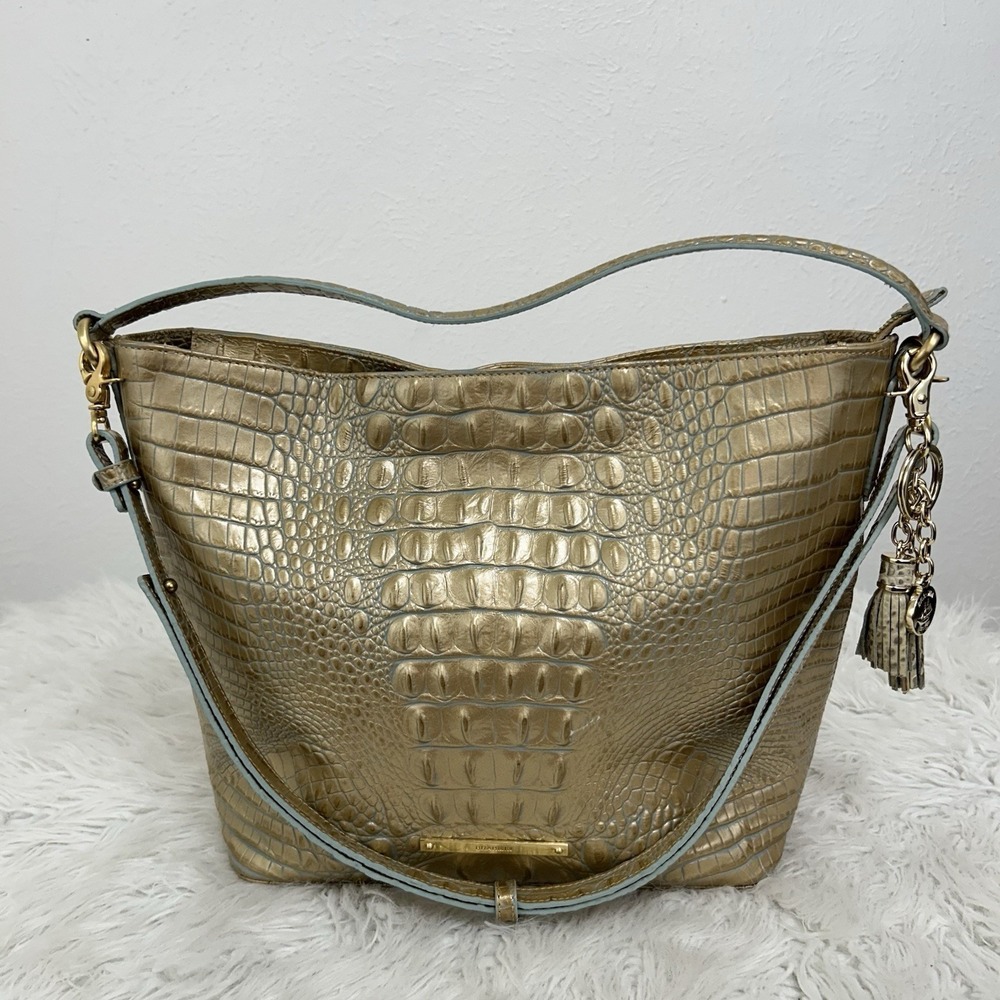 Brahmin Isabella Champagne Augustine Leather Relaxed Shoulder Bag 13.75" X 13.75